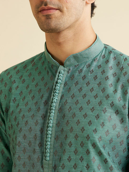 Manyavar Green Chanderi Kurta Pajama Set