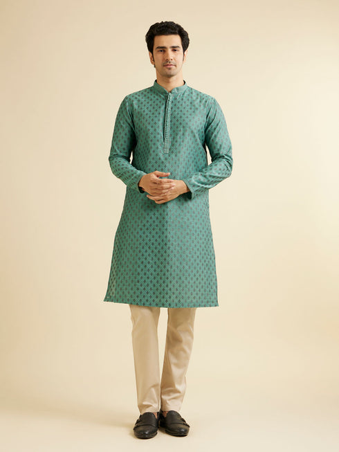 Manyavar Green Chanderi Kurta Pajama Set
