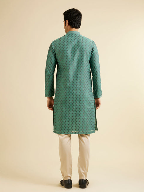 Manyavar Green Chanderi Kurta Pajama Set