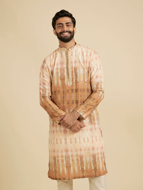 Manyavar Mustard Yellow Tie And Dye Printed Kurta Set