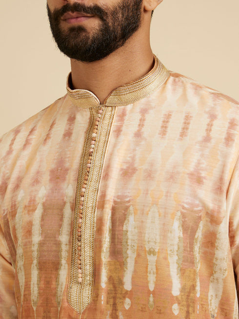Manyavar Mustard Yellow Tie And Dye Printed Kurta Set