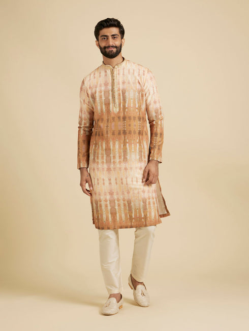 Manyavar Mustard Yellow Tie And Dye Printed Kurta Set