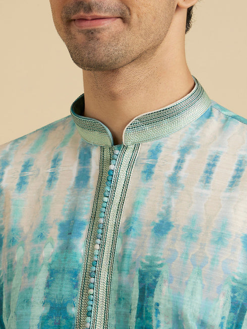 Manyavar Aqua Green Tie And Dye Printed Kurta Set