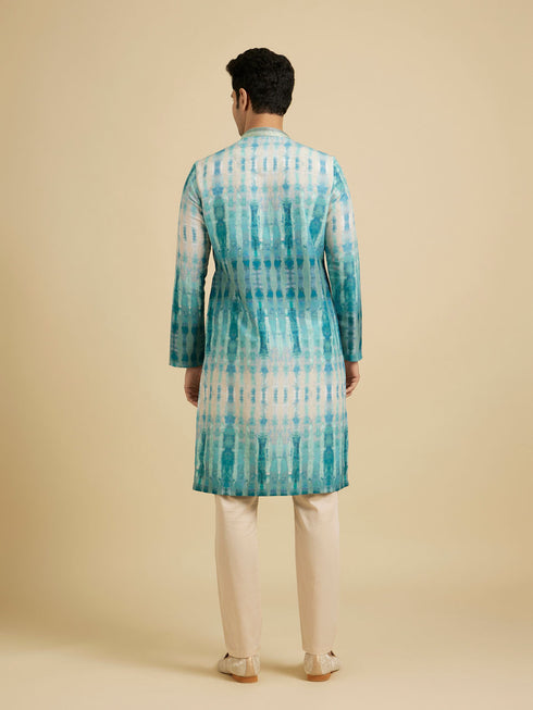 Manyavar Aqua Green Tie And Dye Printed Kurta Set