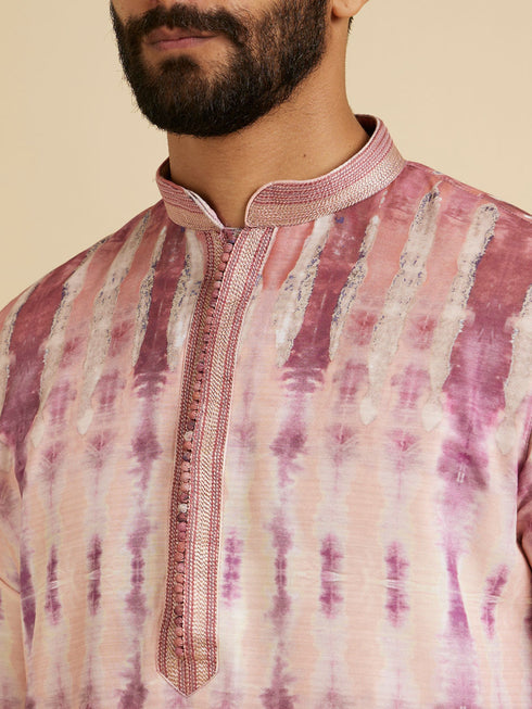 Manyavar Dusty Pink Tie And Dye Printed Kurta Set