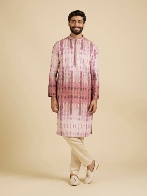 Manyavar Dusty Pink Tie And Dye Printed Kurta Set