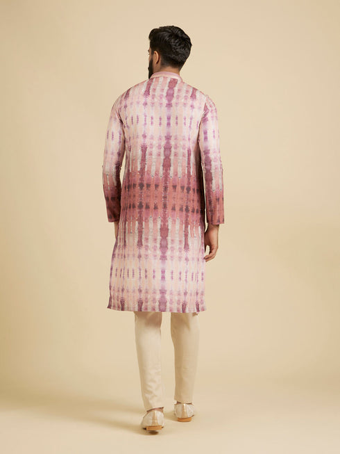 Manyavar Dusty Pink Tie And Dye Printed Kurta Set
