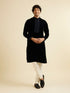 Manyavar Dark Blue Kurta Set with Embroidered Neckline