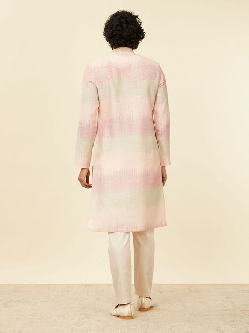 Manyavar Coral Pink Ikat Printed Kurta Set