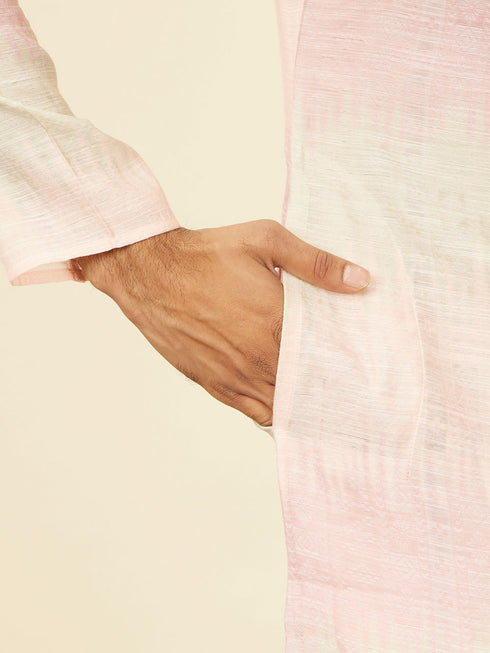 Manyavar Coral Pink Ikat Printed Kurta Set