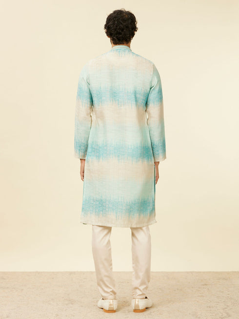 Manyavar Aqua Green Ikat Printed Kurta Set