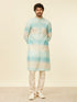 Manyavar Aqua Green Ikat Printed Kurta Set