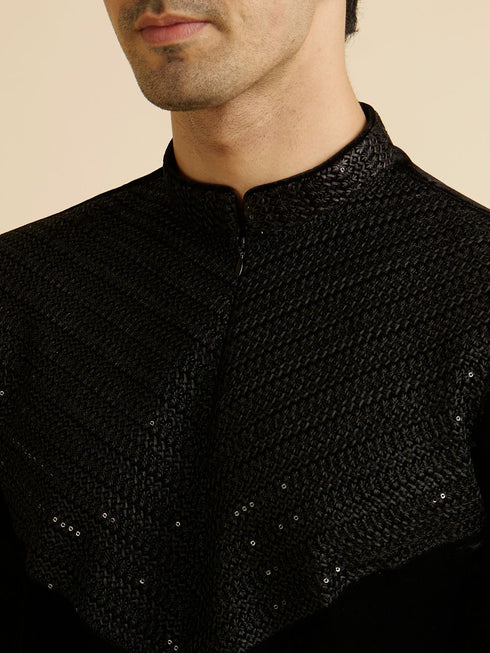 Manyavar Elegant Black Velvet Kurta Pajama