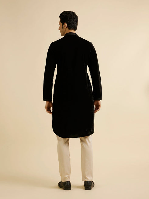 Manyavar Elegant Black Velvet Kurta Pajama