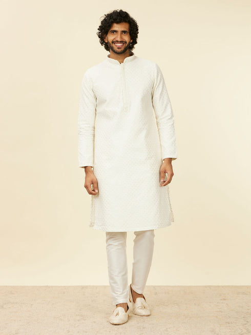 Manyavar Warm White Polka Dotted Kurta Set