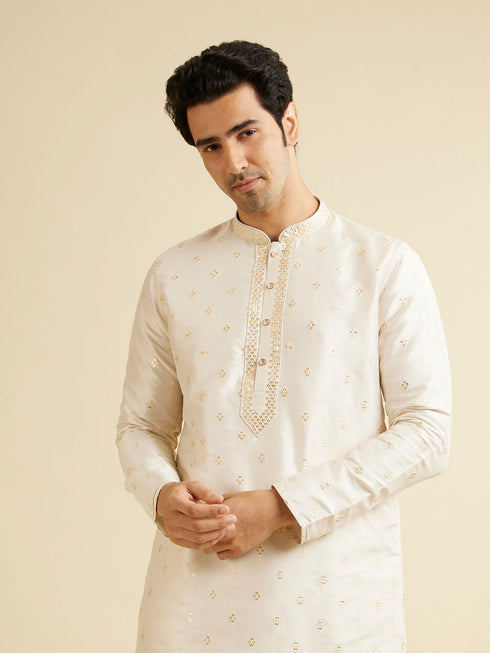 Manyavar Cream Pink Kurta Set with Diamond Buta Motifs