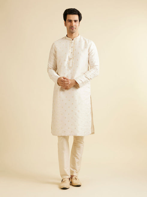 Manyavar Cream Pink Kurta Set with Diamond Buta Motifs