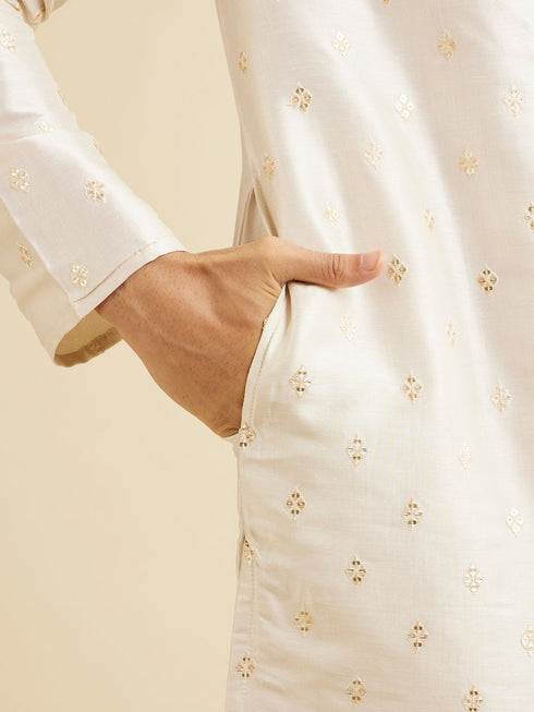 Manyavar Cream Pink Kurta Set with Diamond Buta Motifs