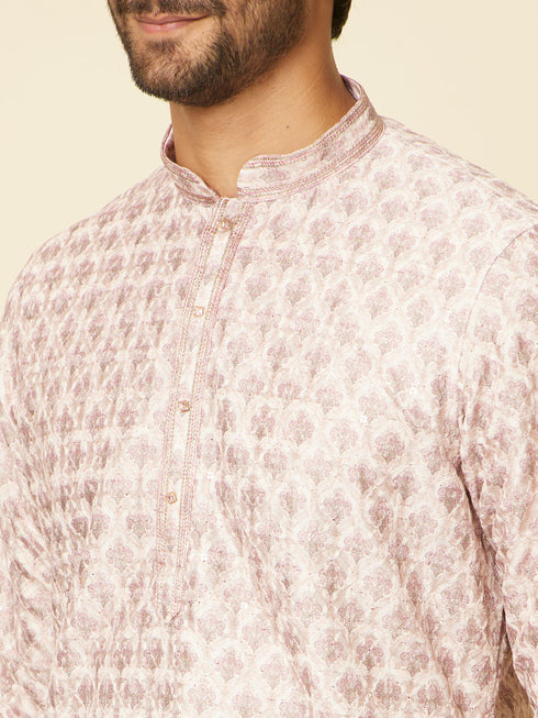 Manyavar Peach Imperial Printed Kurta Set