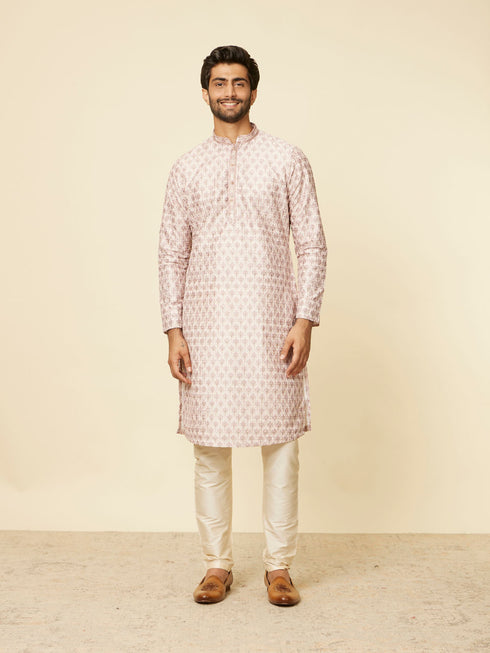 Manyavar Peach Imperial Printed Kurta Set