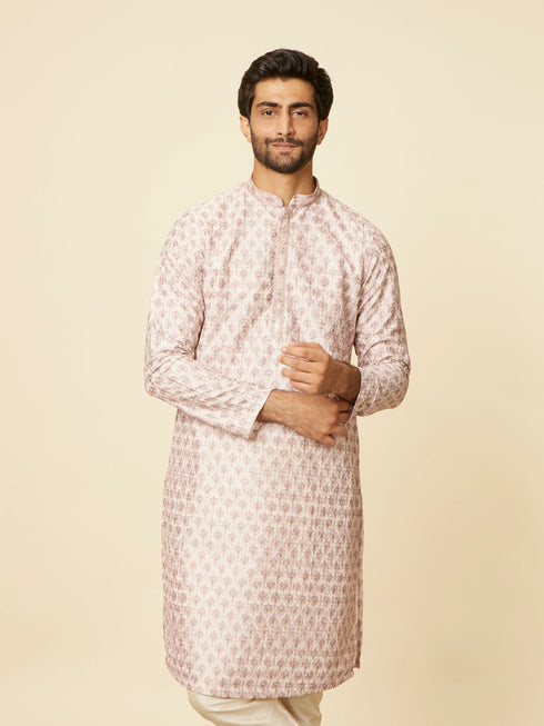 Manyavar Peach Imperial Printed Kurta Set