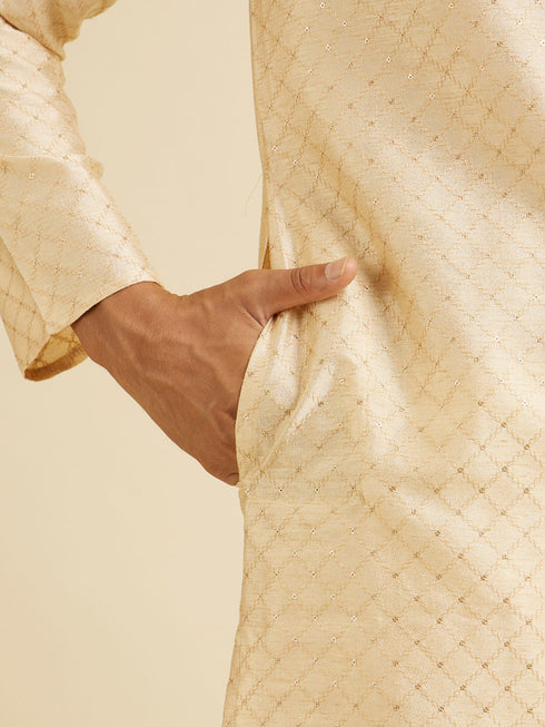 Manyavar Sand Beige Lattice Patterned Kurta Set