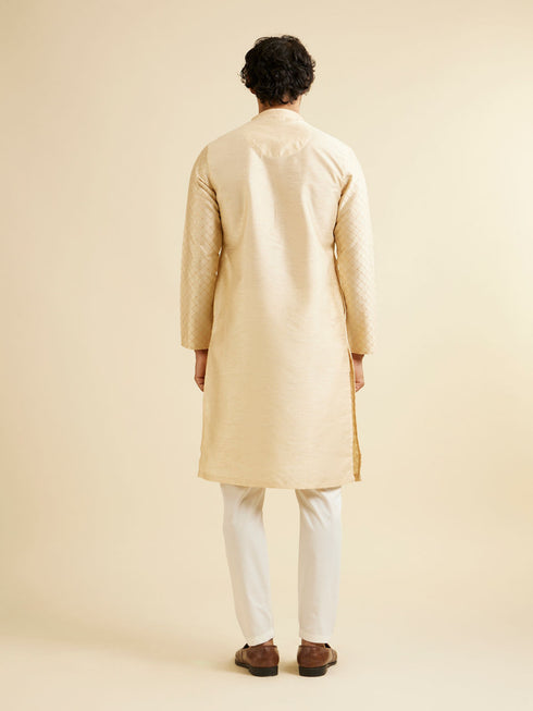 Manyavar Sand Beige Lattice Patterned Kurta Set
