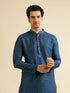 Manyavar Dark Blue Lattice Patterned Kurta Set
