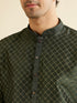 Manyavar Dark Green Lattice Patterned Kurta Set