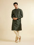 Manyavar Dark Green Lattice Patterned Kurta Set