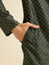 Manyavar Dark Green Lattice Patterned Kurta Set