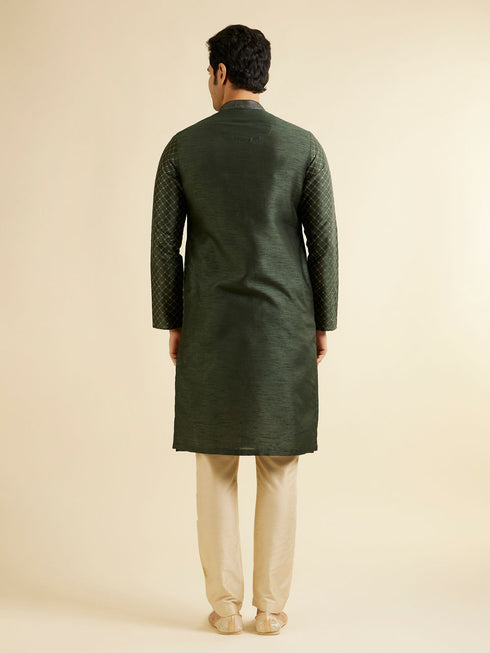 Manyavar Dark Green Lattice Patterned Kurta Set