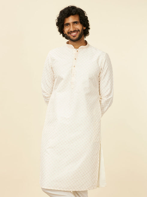 Manyavar Warm White Lattice Patterned Kurta Set