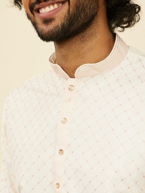 Manyavar Warm White Lattice Patterned Kurta Set