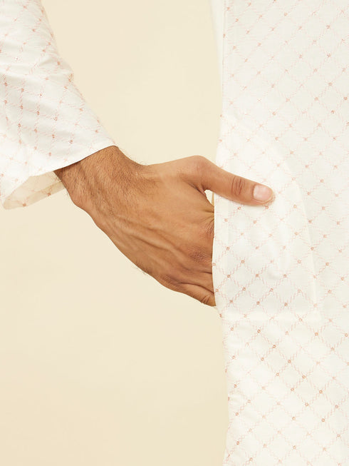Manyavar Warm White Lattice Patterned Kurta Set