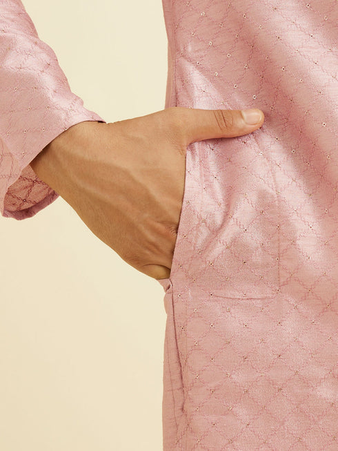 Manyavar Dusty Pink Lattice Patterned Kurta Set
