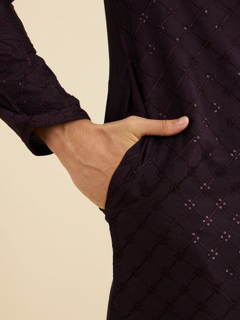 Manyavar Plum Purple Self Patterned Sequinned Kurta Set
