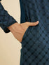 Manyavar Teal Blue Self Patterned Sequined Bandhgala Kurta Set