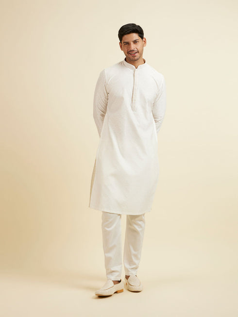 Manyavar White Jaal & Medallion Patterned Kurta Set