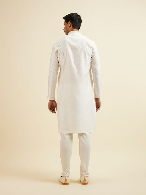Manyavar White Jaal & Medallion Patterned Kurta Set