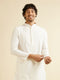 Manyavar Warm White Self Textured Kurta Set with Embroidered Neckline
