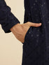Manyavar Navy Blue Jaal Sequinned Kurta Set
