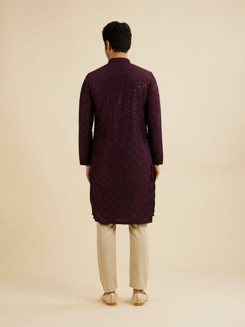 Manyavar Wine Red Jaal Sequinned Kurta Set