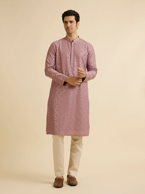 Manyavar Dusty Pink Jaal Sequinned Kurta Set