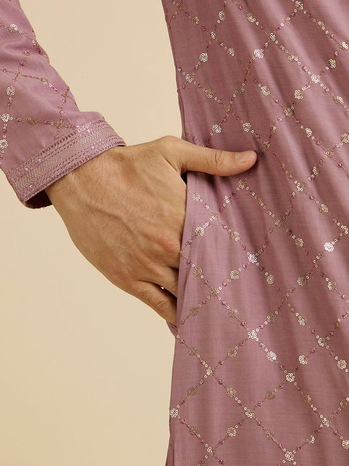 Manyavar Dusty Pink Jaal Sequinned Kurta Set