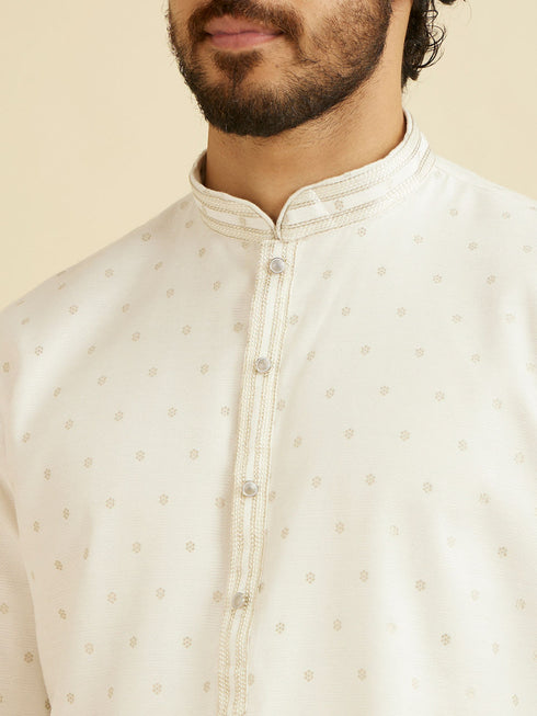 Manyavar Warm White Floral Buta Patterned Kurta Set