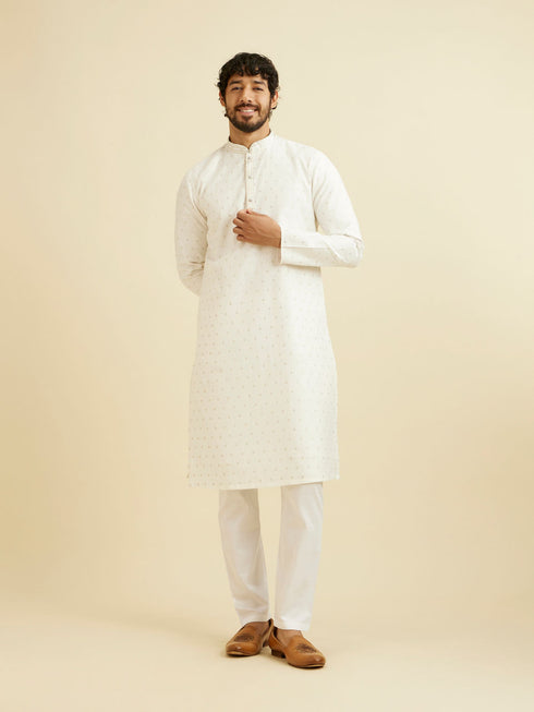 Manyavar Warm White Floral Buta Patterned Kurta Set