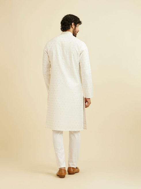 Manyavar Warm White Floral Buta Patterned Kurta Set