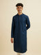 Manyavar Dark Blue Chikankari Printed Kurta Set
