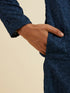 Manyavar Dark Blue Chikankari Printed Kurta Set